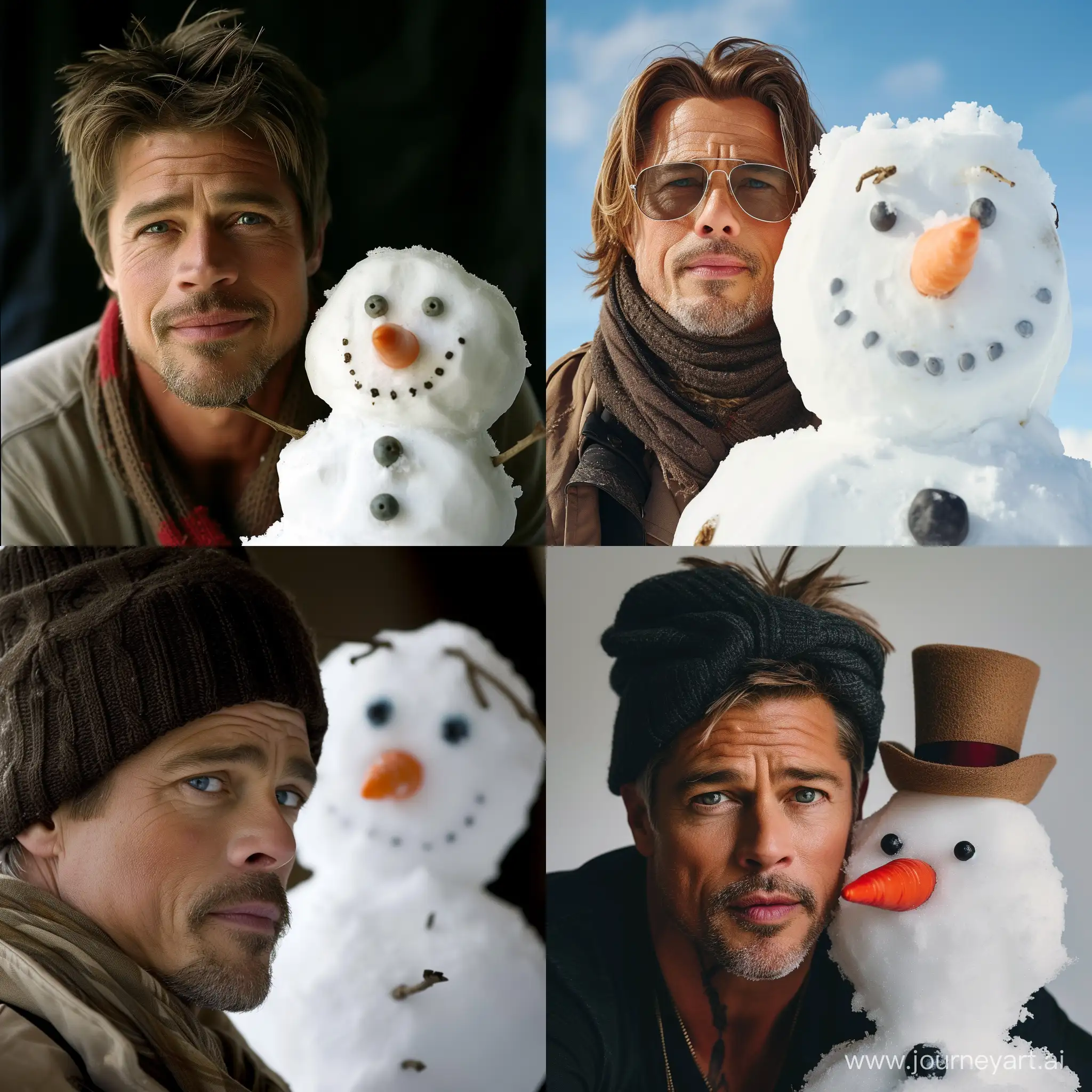 Brad-Pitt-and-Snowman-A-Charming-Winter-Portrait