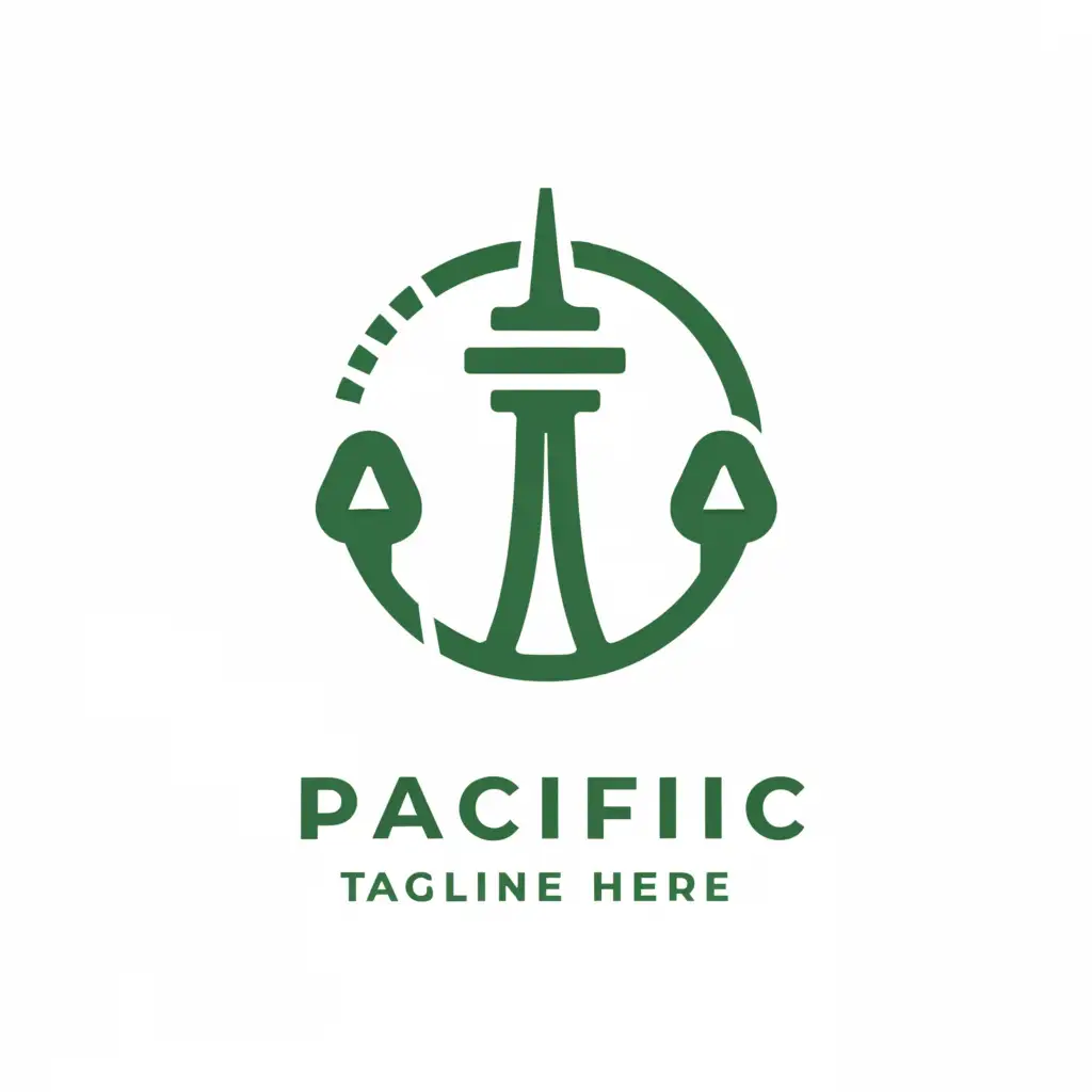 a logo design,with the text "Pacific", main symbol:space needle with trees,Moderate,be used in Retail industry,clear background