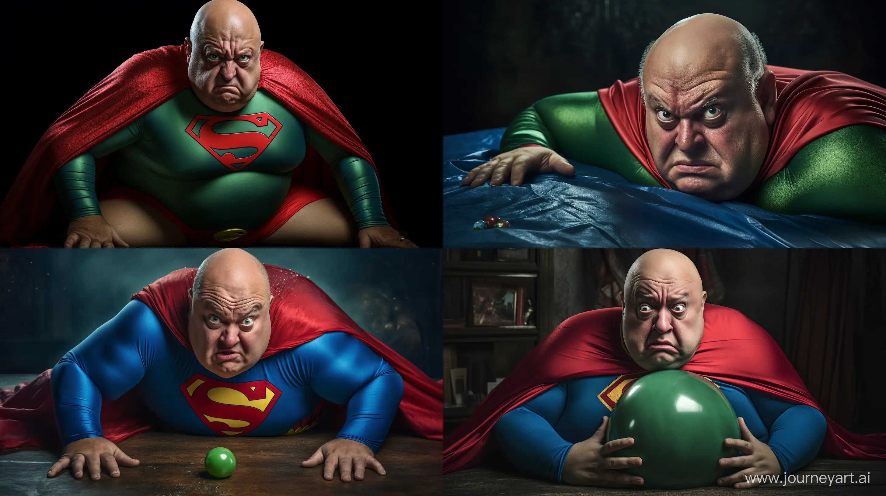 Angry-Senior-Man-in-Vibrant-Superman-Costume-with-Green-Ball