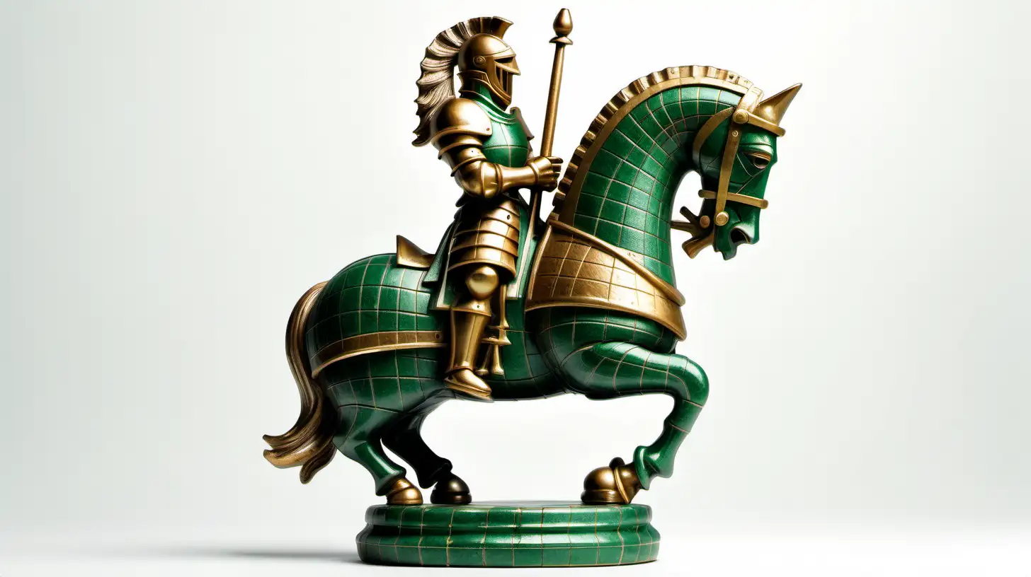 Dramatic Green and Gold Textured Knight Chess Piece on White Background