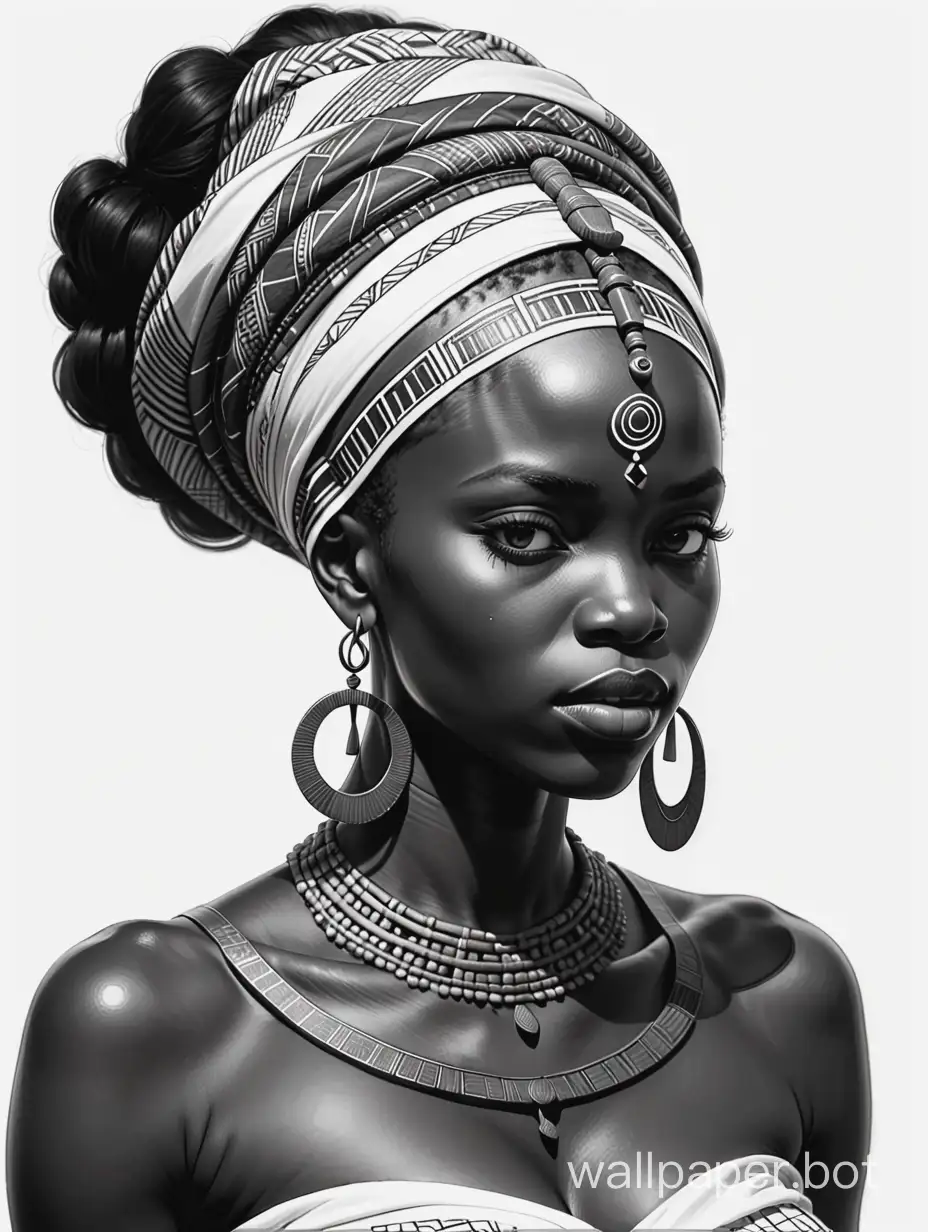 masterpiece african drawing, lineart, beautiful composition, blackwork, white background