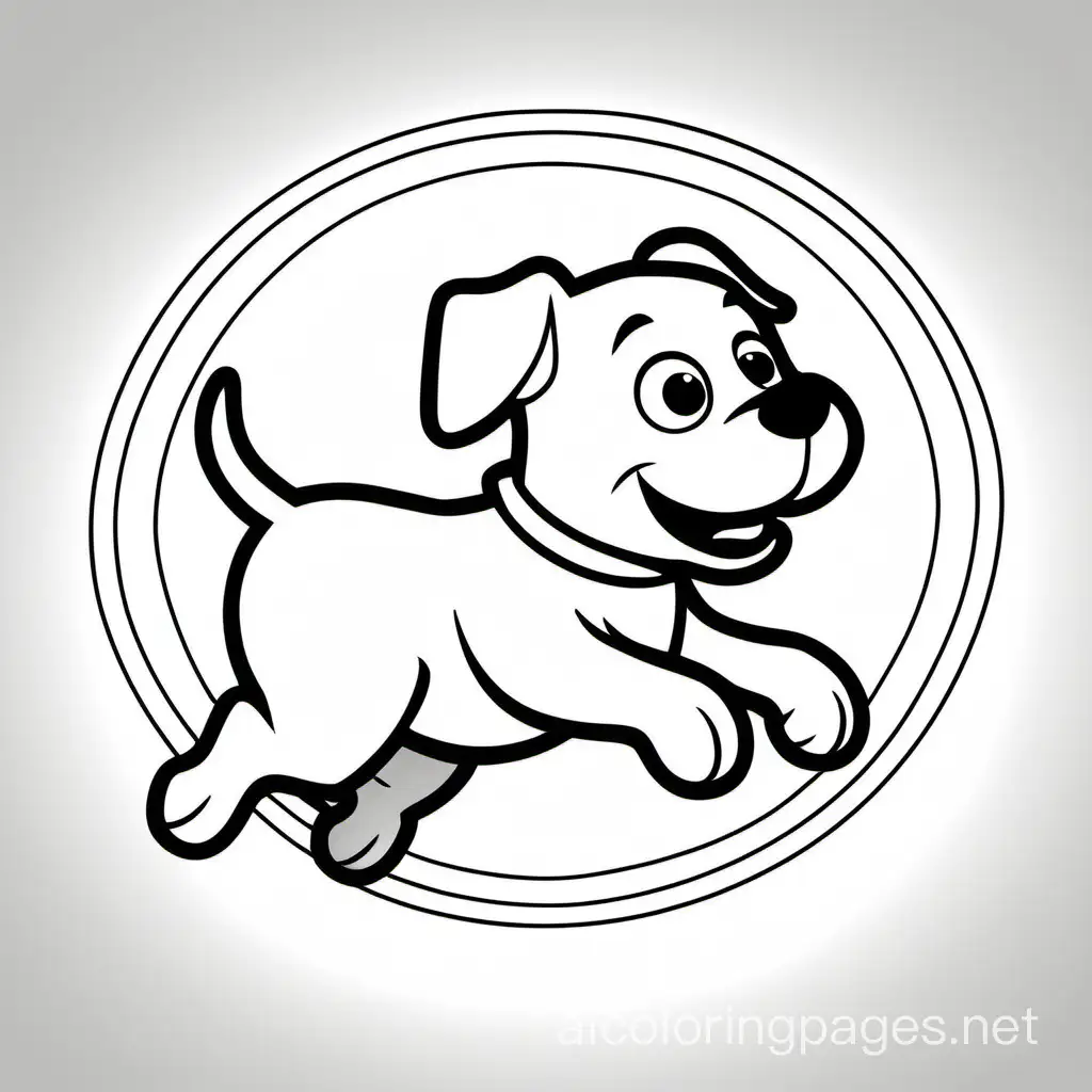 jumping dog for coloring, Coloring Page, black and white, line art, white background, Simplicity, Ample White Space. The background of the coloring page is plain white to make it easy for young children to color within the lines. The outlines of all the subjects are easy to distinguish, making it simple for kids to color without too much difficulty