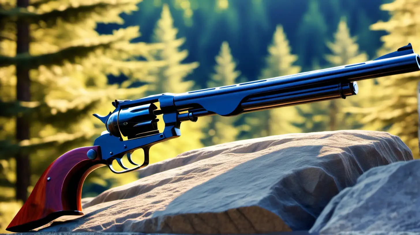 410 revolver shotgun on rock in forest sunny and bright background