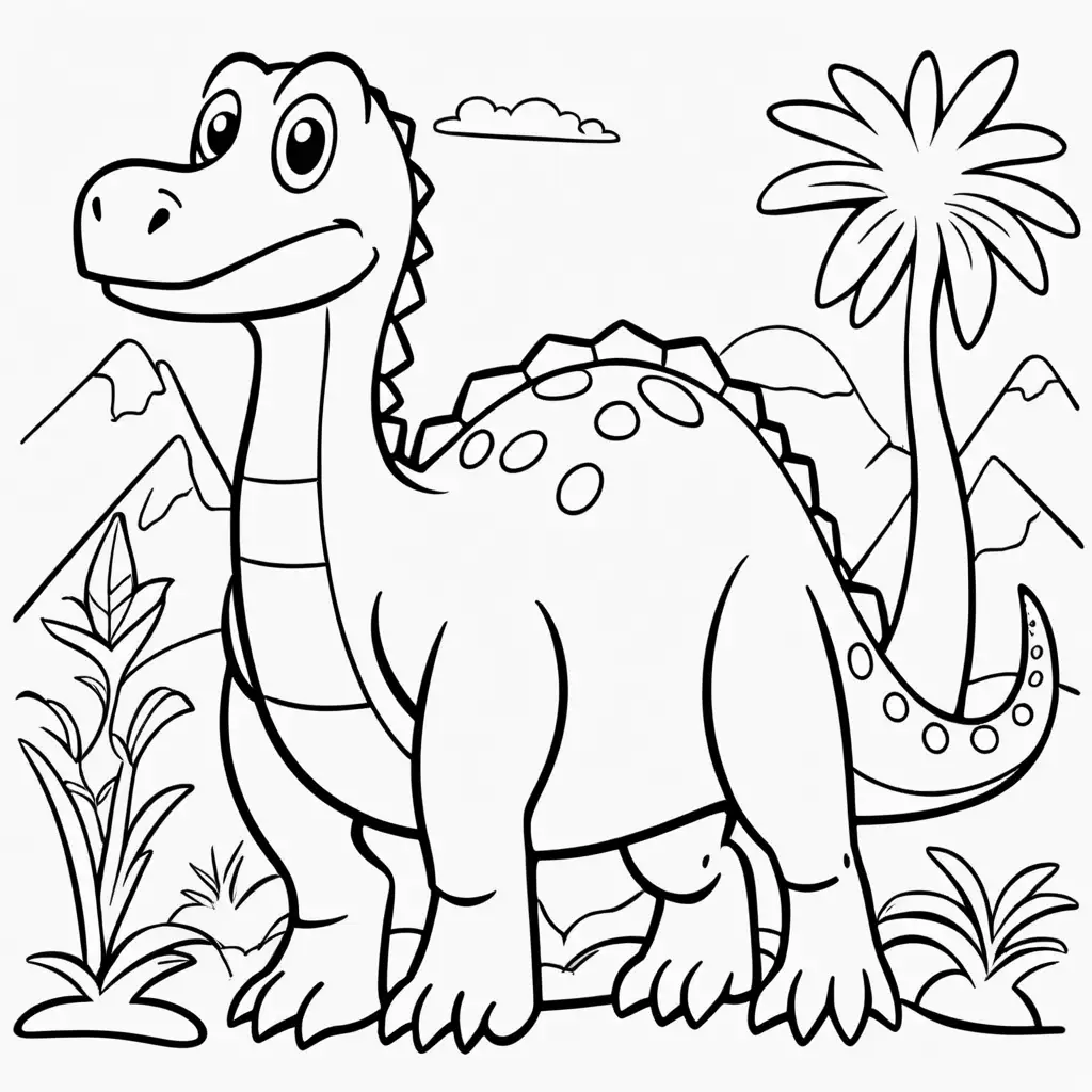 Simple black line dinosaur image for children's colouring page
