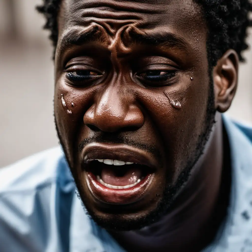 a scared black man crying