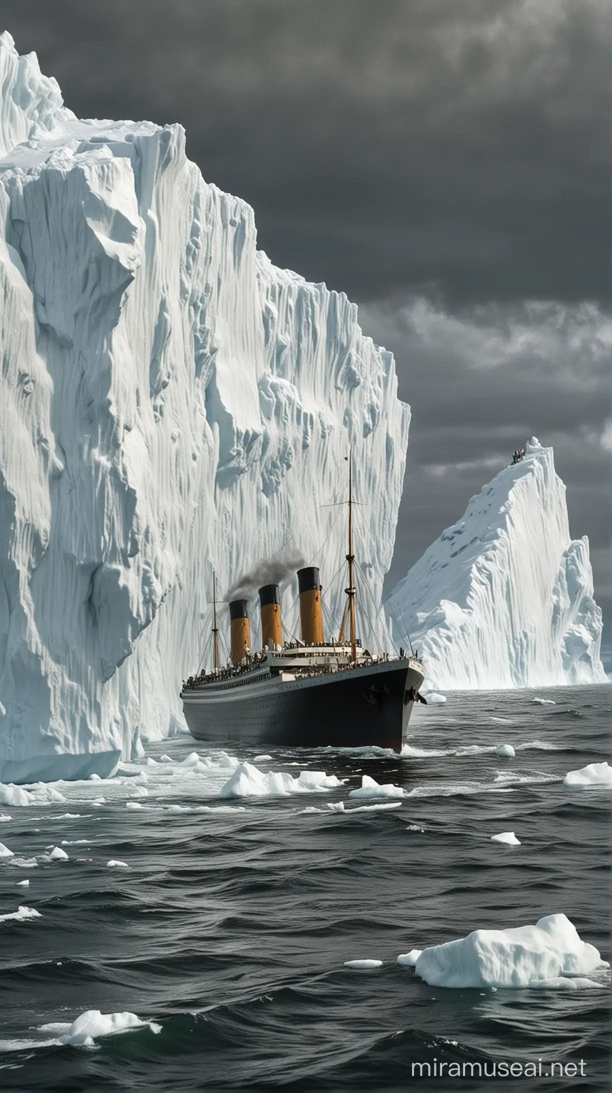 The Titanic hits an iceberg about an hour later while the SS Californian remains nearby.