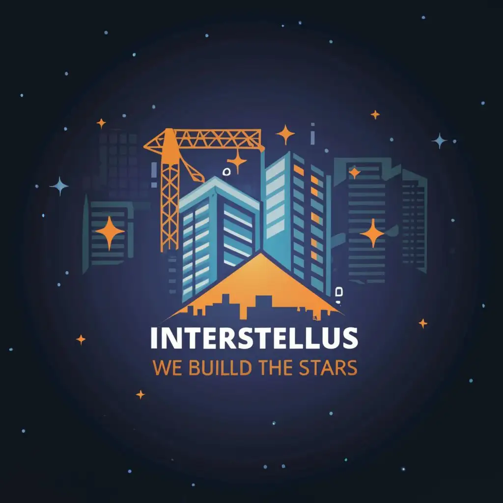 LOGO-Design-For-Interstellus-Dynamic-Blue-Skyline-with-3D-Building-and-Stellar-Typography