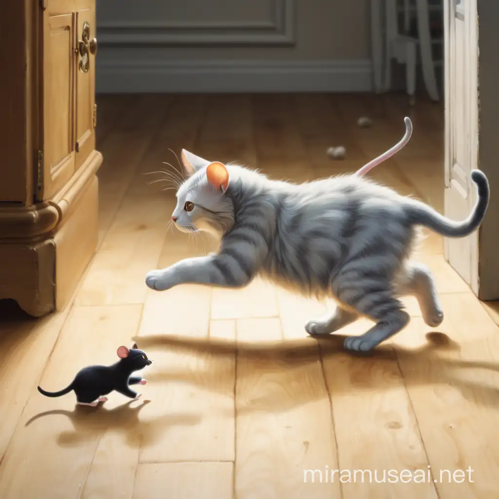 the cat runs after the mouse