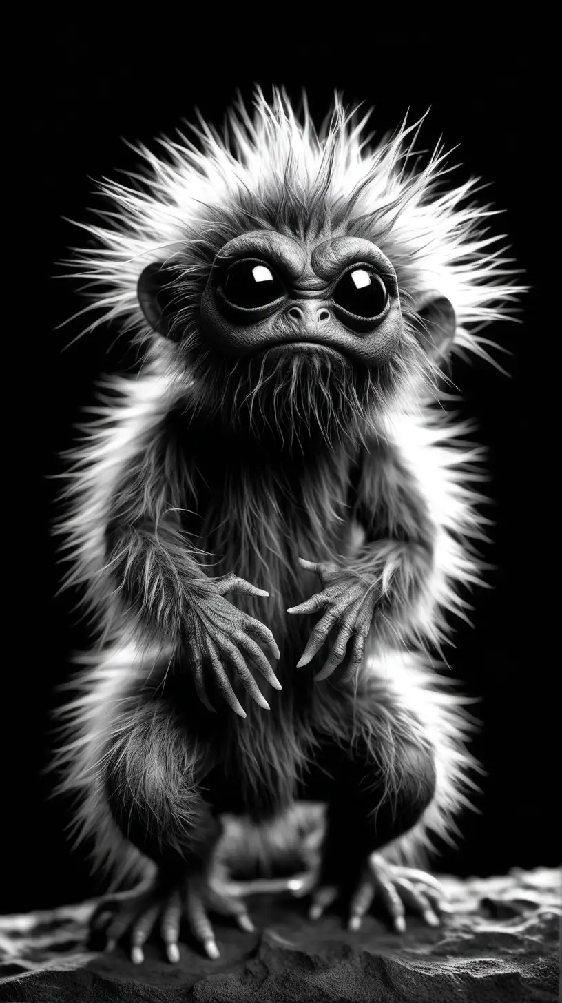 little creature, hairy, black and white, png