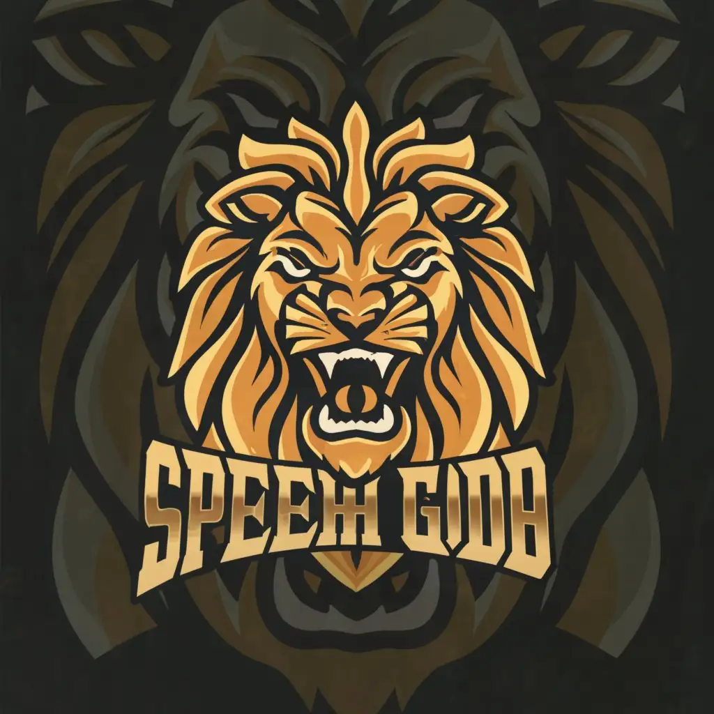 a logo design,with the text "Speech God", main symbol:Angry Lion,complex,clear background