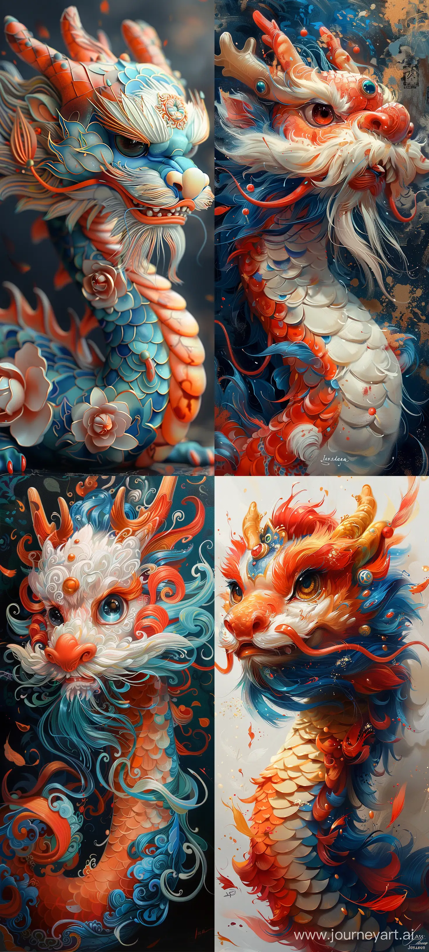 Cute Chinese dragon painted by James Jean, Chinese New Year atmosphere, head close-up, abstract simple lines, illustration, Multi-color, advanced color matching --ar 9:20 --s 1000 