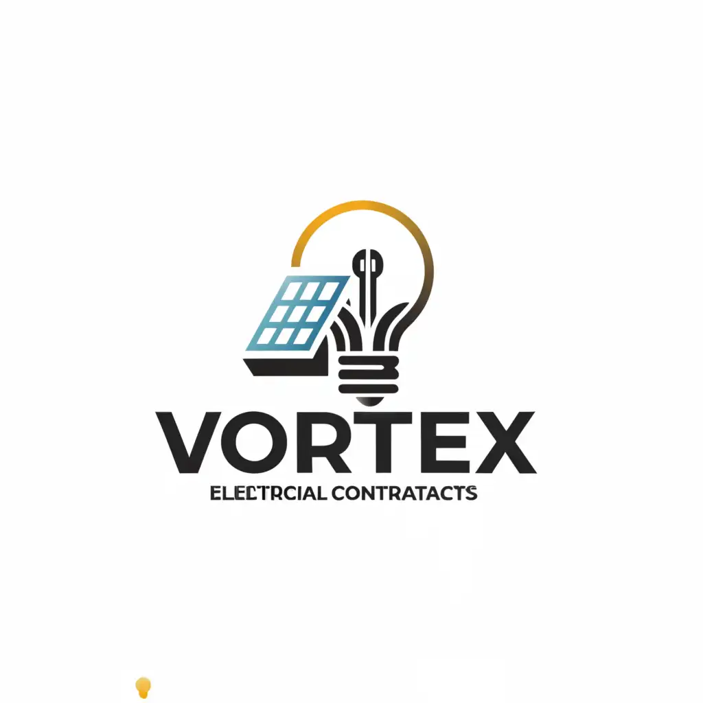 a logo design,with the text "Vortex
Electrical Contractors", main symbol:solar panel and light bulb,Minimalistic,clear background