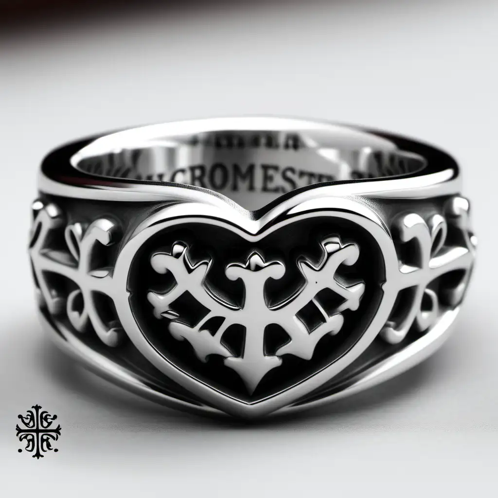 Stylish Chrome HeartsInspired Mens Ring with Heart Logo
