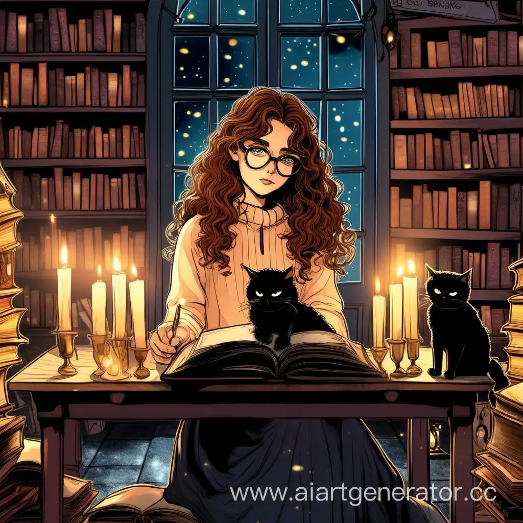 Enchanting-Bookworm-CurlyHaired-Girl-in-a-Candlelit-Magical-Bookshop