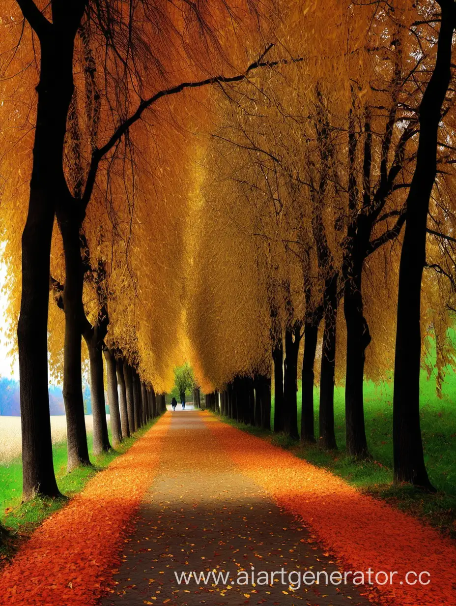 осень и две сторони покрити деревью и дорожка очень замечательный фото