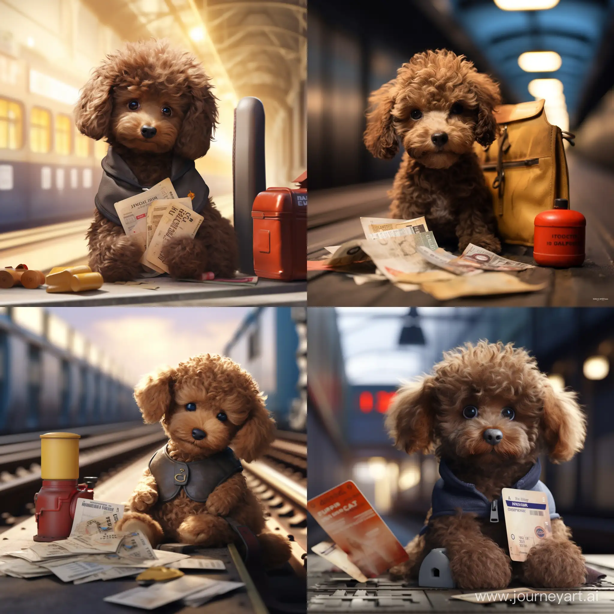 Cute-Toy-Poodle-Puppy-at-City-Train-Station-Holding-a-Ticket