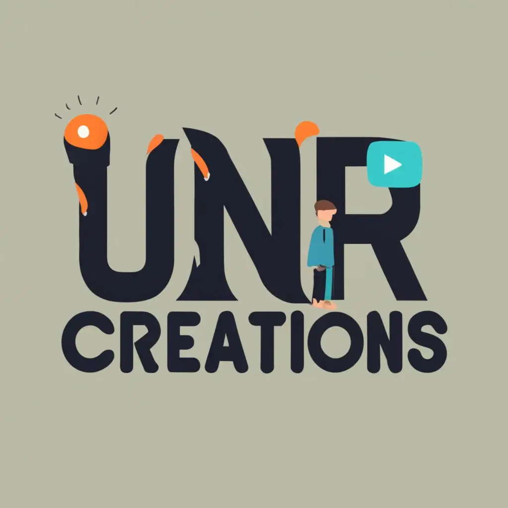 logo, A YouTube logo and a thinking boy, with the text "UNR Creations", typography, be used in Entertainment industry