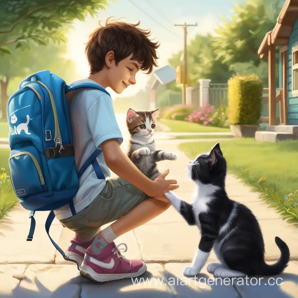Adventurous-Teenager-Connecting-with-Adorable-Puppy-and-Kitten