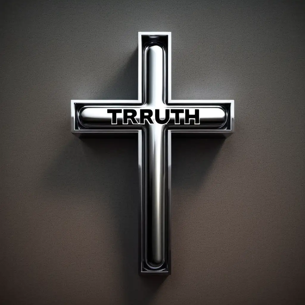 Religious Cross with TRUTH Logo Symbolic Chrome Art