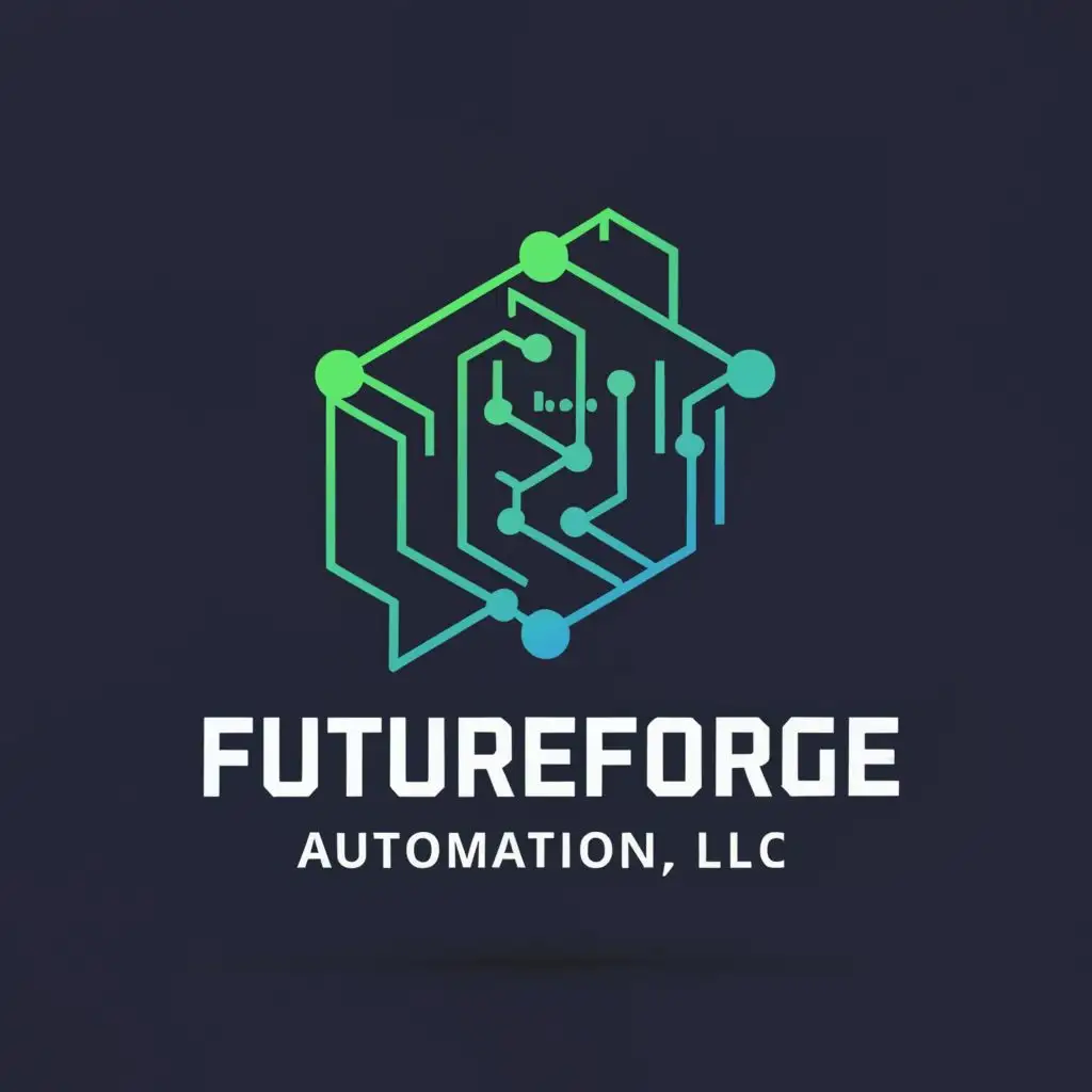 logo, main symbol is programming language, with the text "FutureForge Automation LLC", typography, be used in Technology industry
