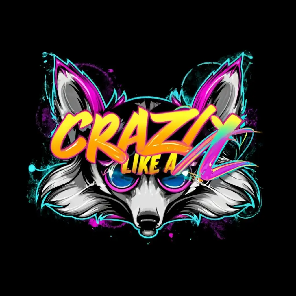logo, Graffiti style
Bright colors
Fox
goggles
, with the text "CRAZY-LIKE-A", typography