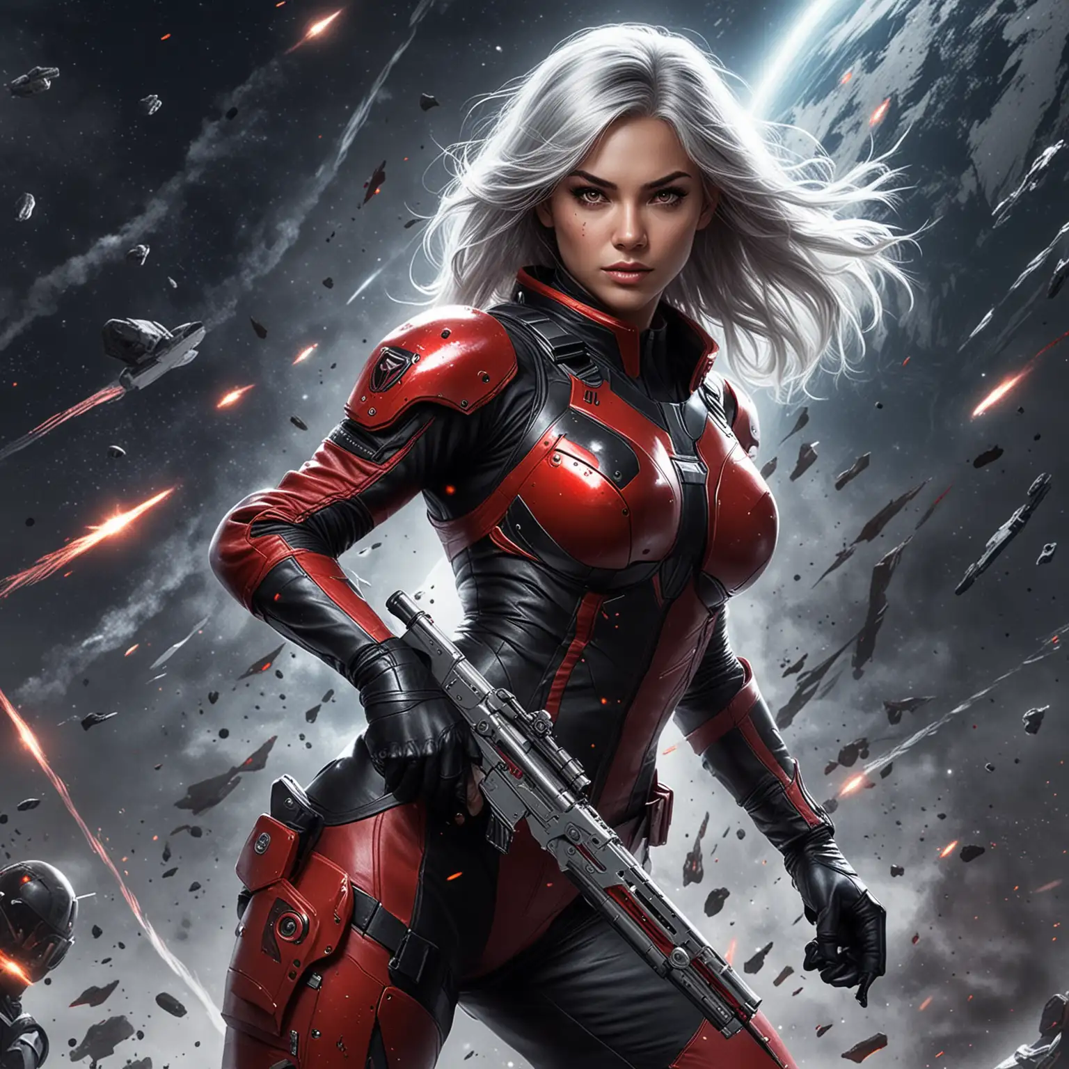 Valiant Commander Aria Nova in Black and Red Spacesuit | MUSE AI