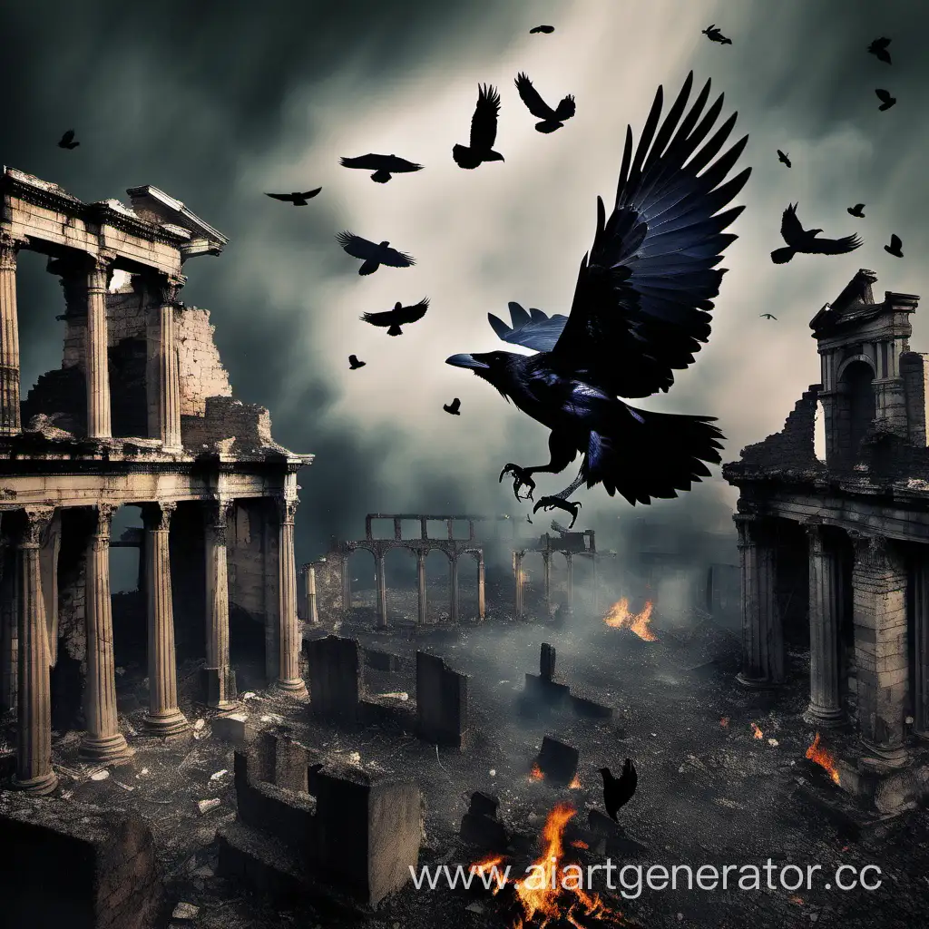 Raven-Wings-Soaring-Above-Smoky-Ruins