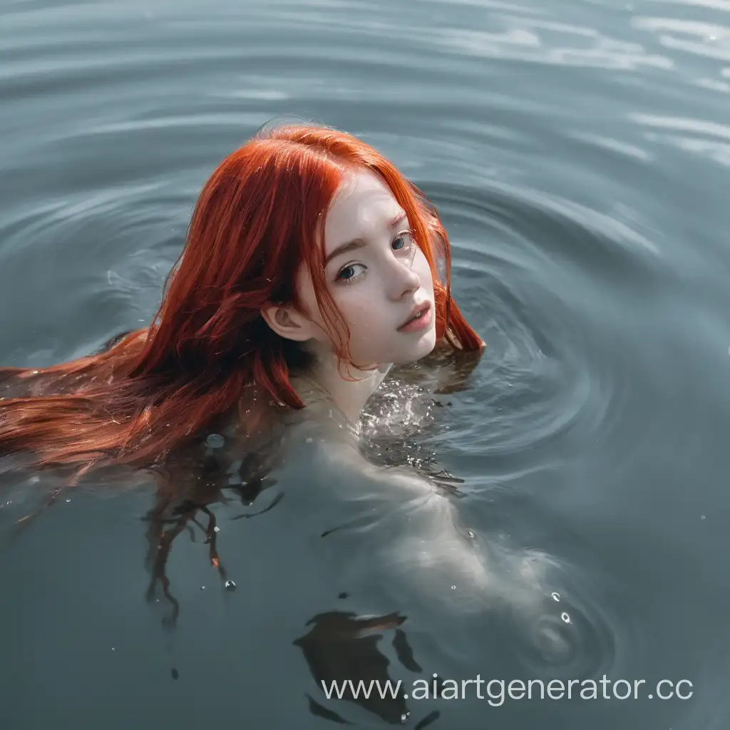 девушка с рыжими волосами в воде
