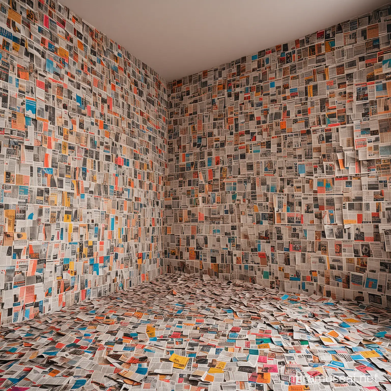 a room full of colorfull newspaper
