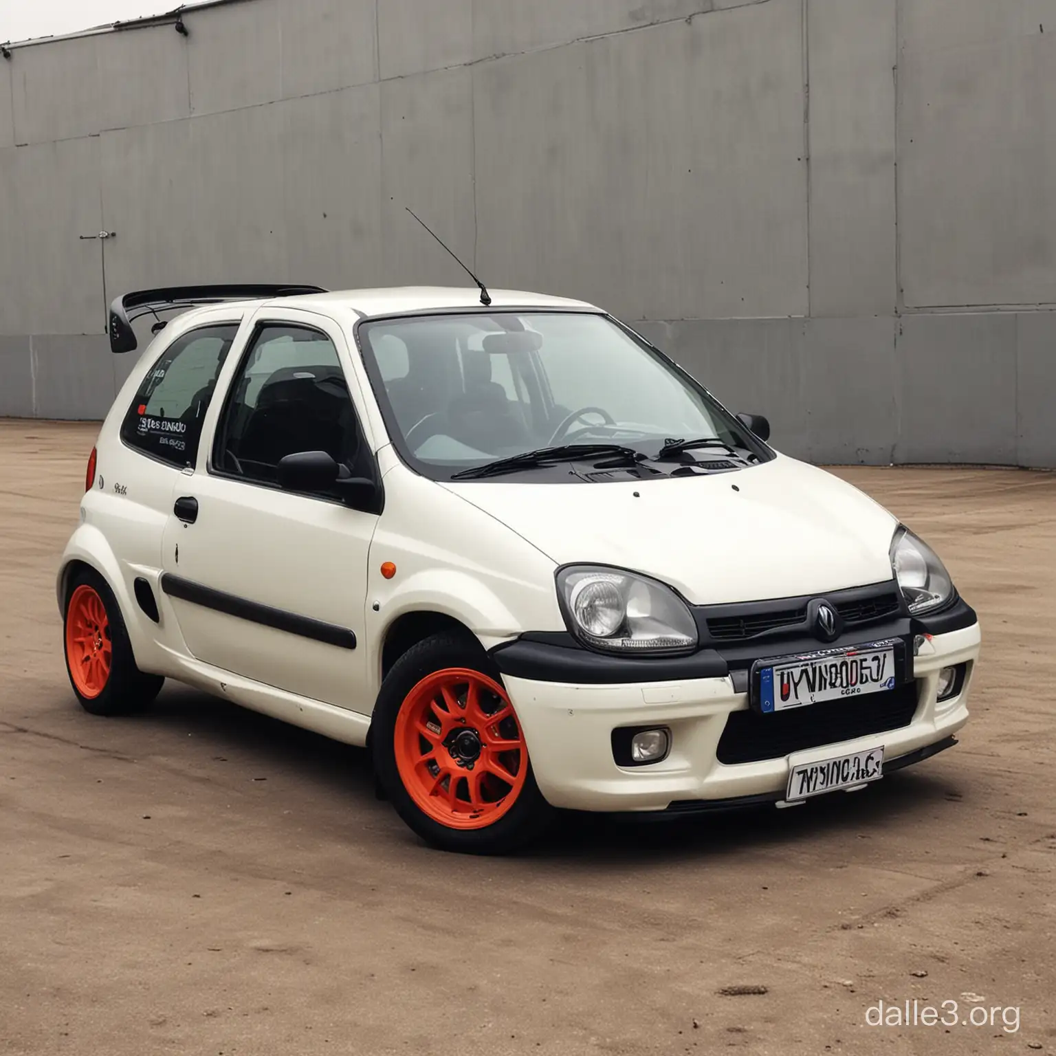 an old version of a twingo one rallye, no branding no sponsors and a verry wide body