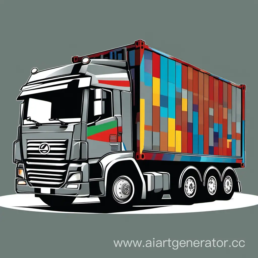 Container-Truck-on-Gray-Background-Vector-Graphics-with-Kandinsky-Style