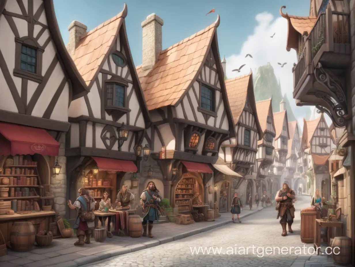 Fantasy-Street-with-Adventurers-and-Shops