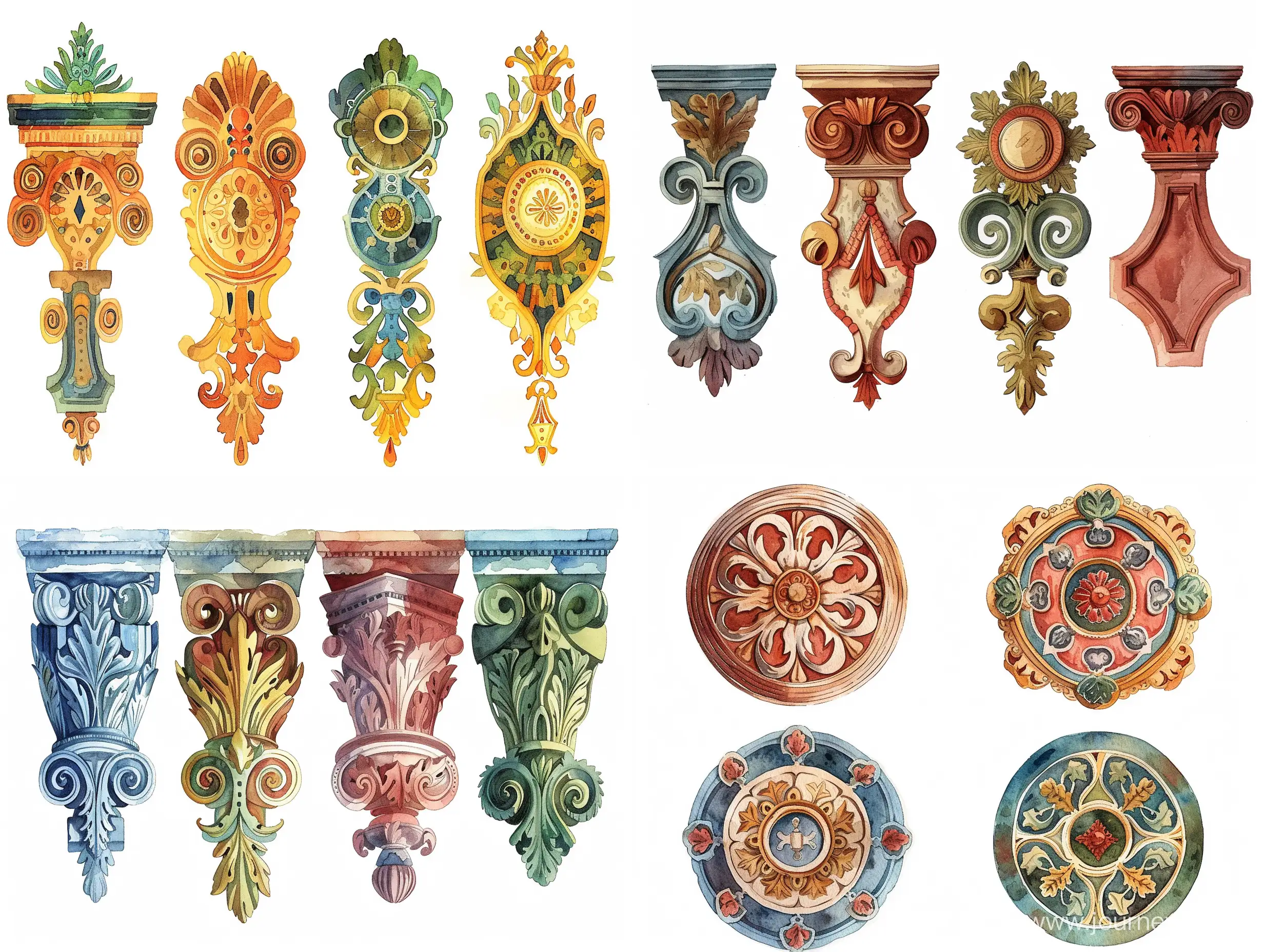 Stylized-Caricatures-Four-Variations-of-Ancient-Roman-Ornaments-in-Decorative-Watercolor