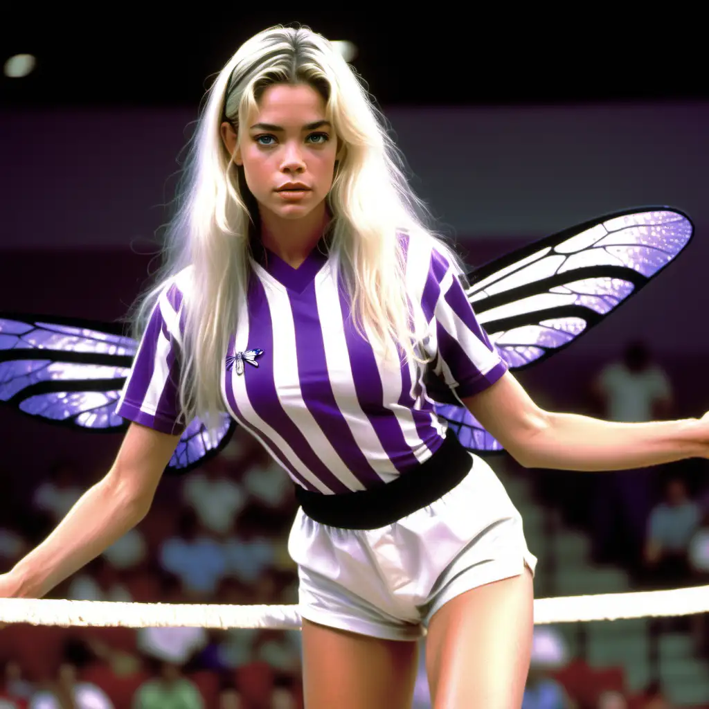 Vibrant Purple Fantasy Enchanting Girl with Dragonfly Wings and Striped Referee Shirt
