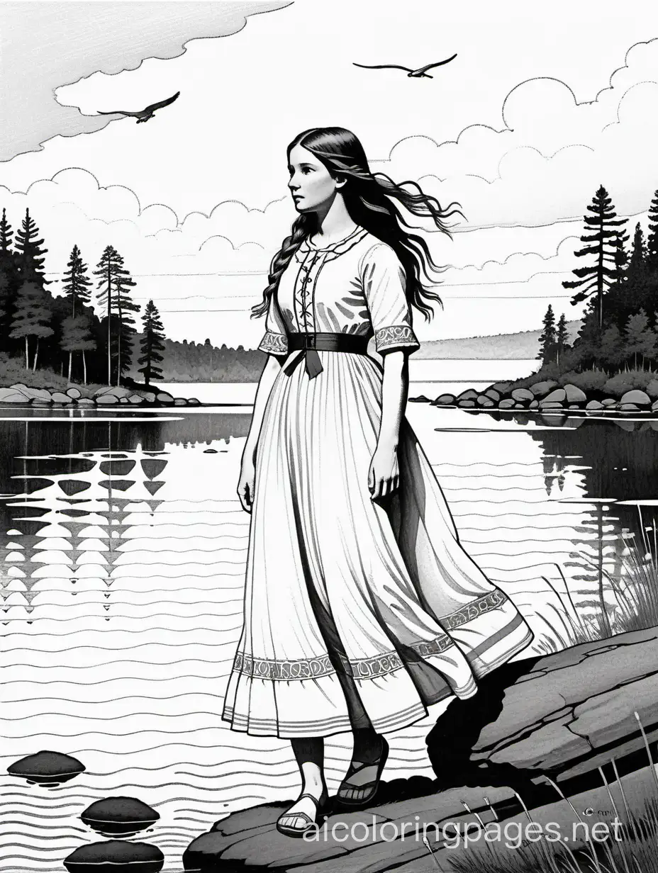 Winslow Homer, fantasy art, Coloring Page, black and white, line art, white background, Simplicity, Ample White Space. The background of the coloring page is plain white to make it easy for young children to color within the lines. The outlines of all the subjects are easy to distinguish, making it simple for kids to color without too much difficulty