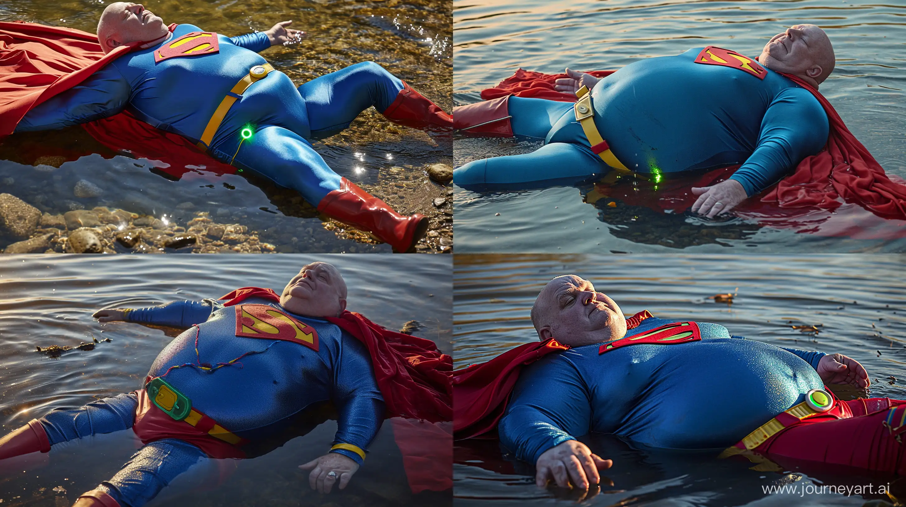 Elderly-Superman-Relaxing-in-River-with-Glowing-Dog-Collar