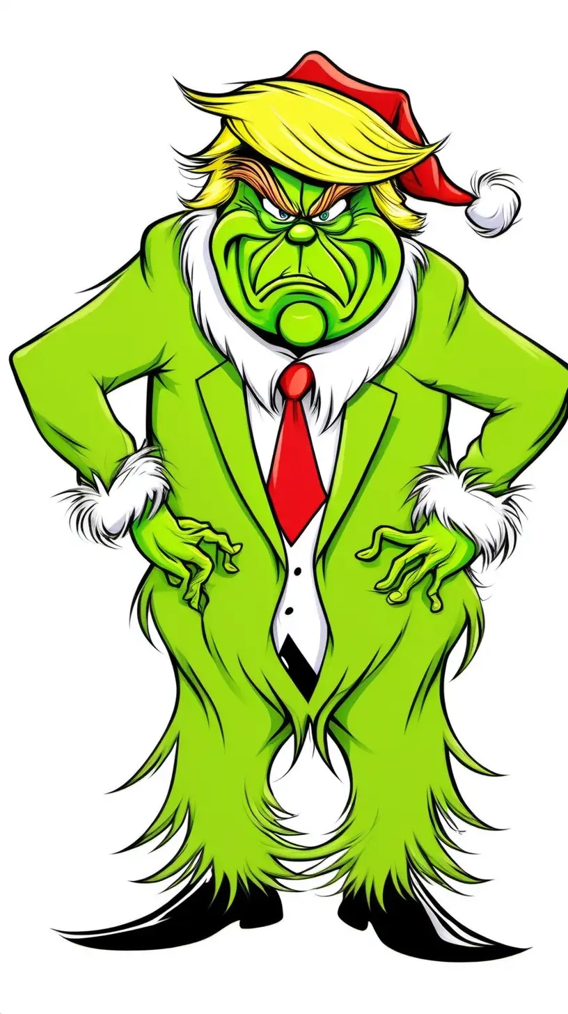 Cartoon Donald Trump Wearing Grinch Outfit for Festive Fun