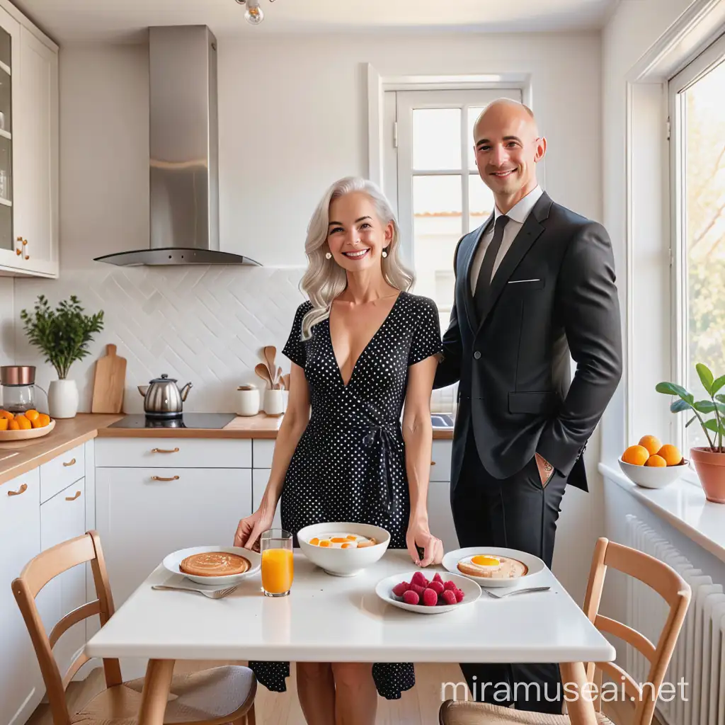 Happily Romantic Couple Enjoying Breakfast Together in Stylish Kitchen Setting
