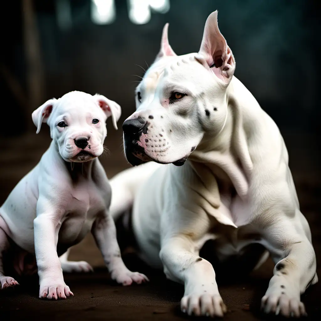 Cinematic Portrait of Dogo Argentino Bitch with Adorable Puppy