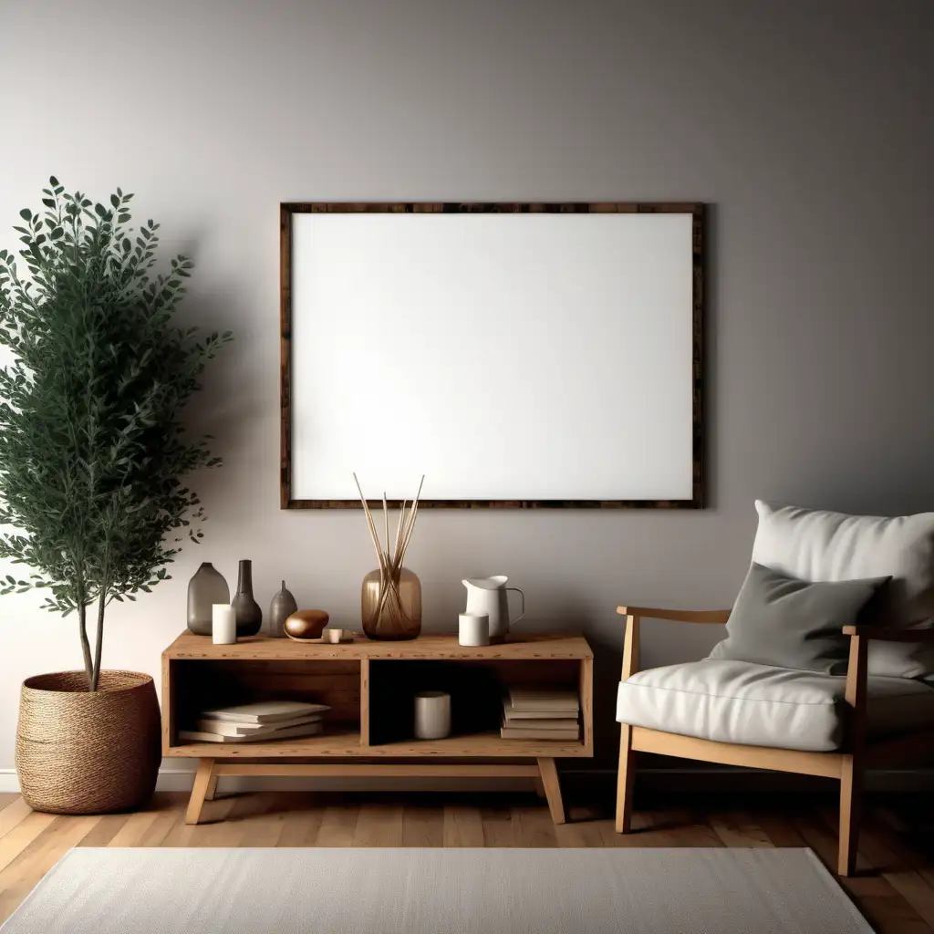 Farmhouse Style Cozy Living Room Wooden Poster Mockup