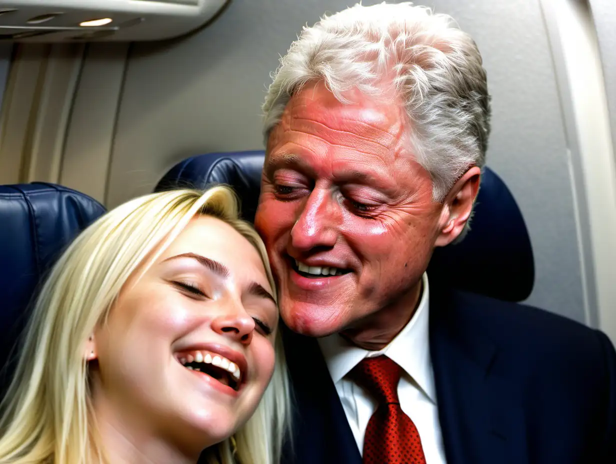 Cover image for an article with the following title: "EXCLUSIVE: Bill Clinton smiles while receiving neck massage from Epstein victim, 22, in never-before-seen photos during trip on pedophile's plane to Africa in 2002"