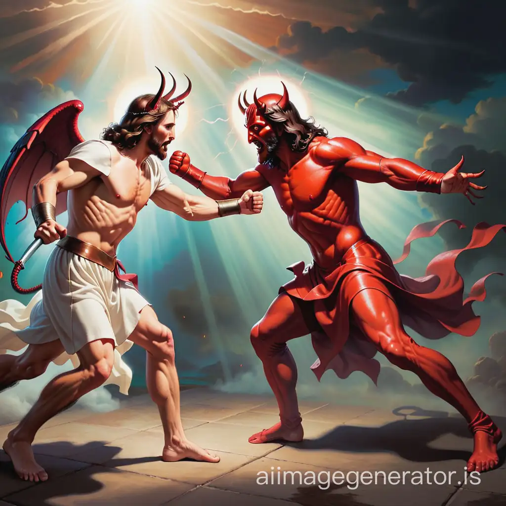 Jesus fighting the devil