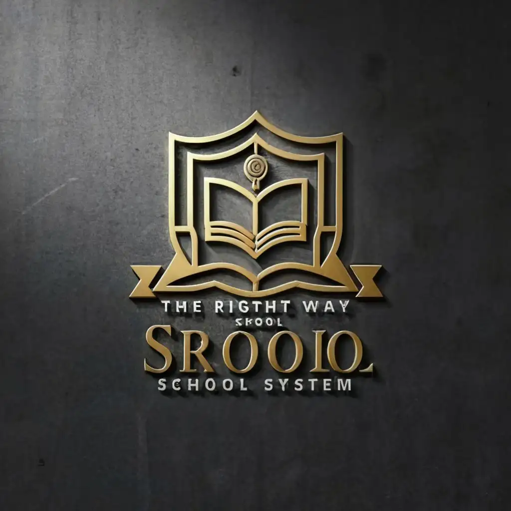 logo, The badge is shaped like a knight's shield with a book symbol and knowledge and research. make the logo 3d, with the text "The Right Way School System", typography, be used in Education industry
