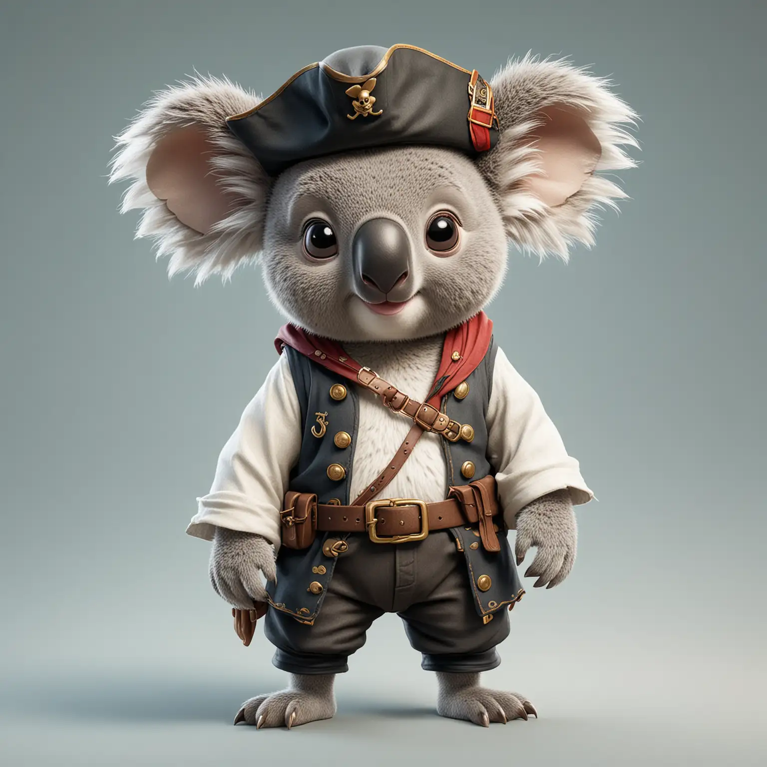 a happy koala, cartoon style, full body, big eyes, pirate clothes, clear background