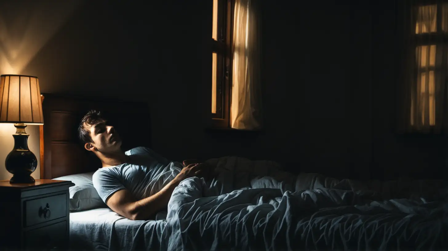 Relaxing Man Bathed in Natural Light in Dimly Lit Bedroom