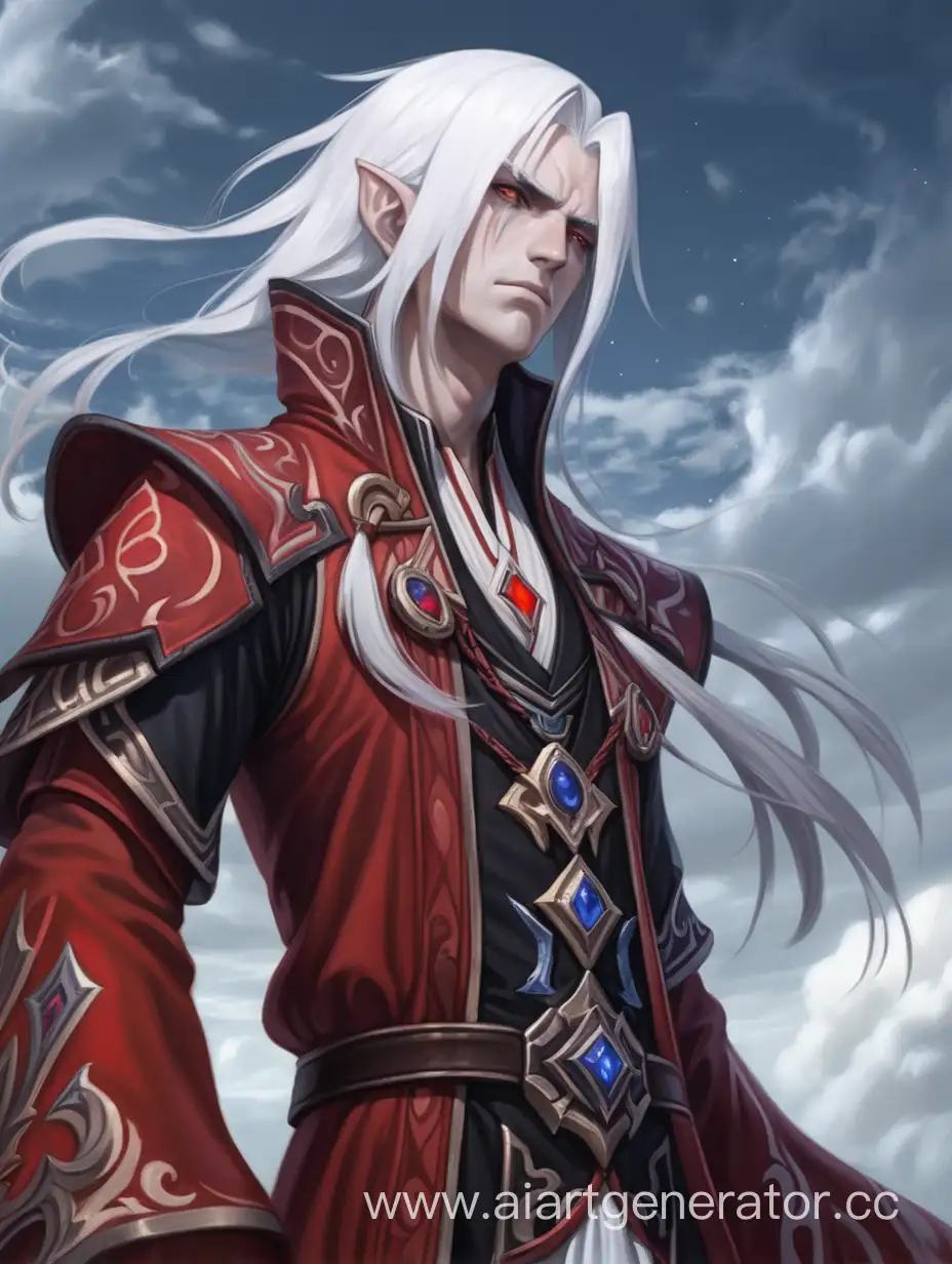 A blood mage with white hair looks arrogantly at the sky
