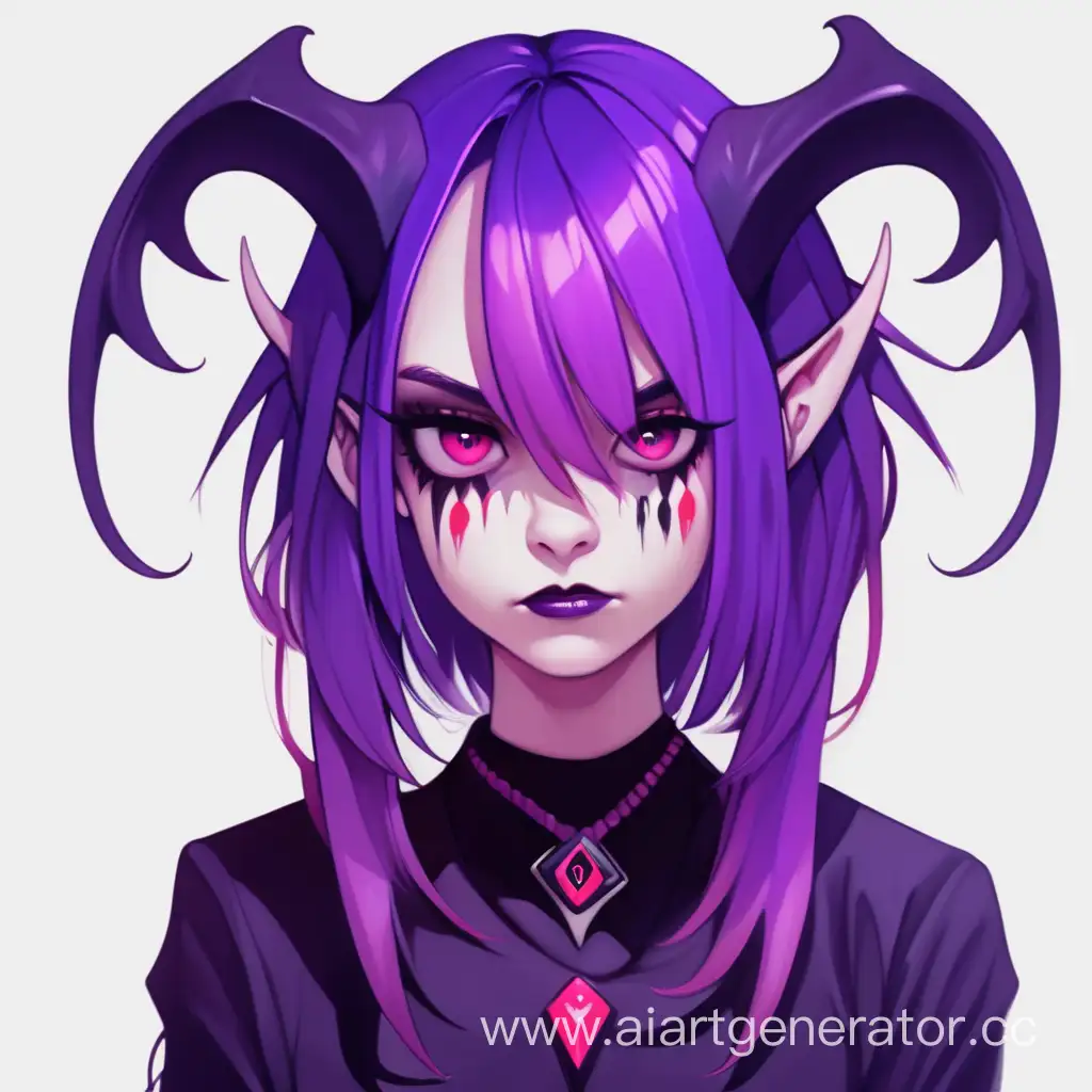 девушка демон с фиолетовыми волосами