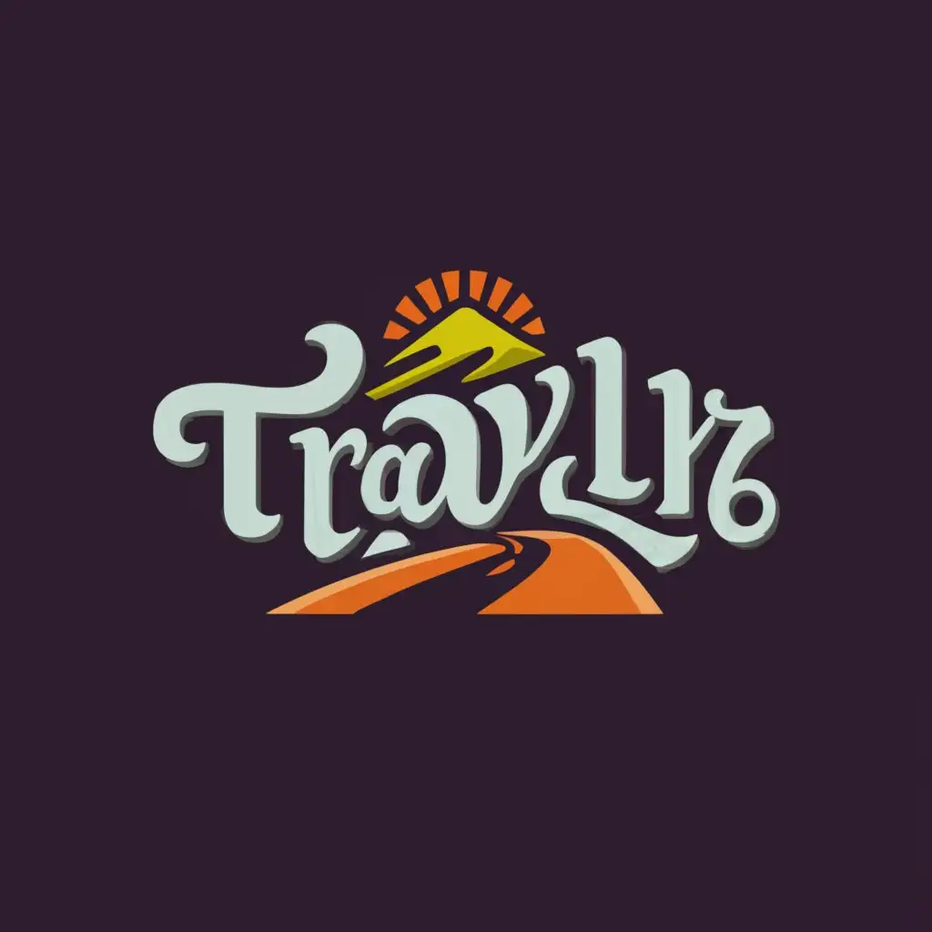 a logo design, with the text 'Travlr', main symbol: road, Moderate, clear background, colors: sky blue, sunset orange, earth green