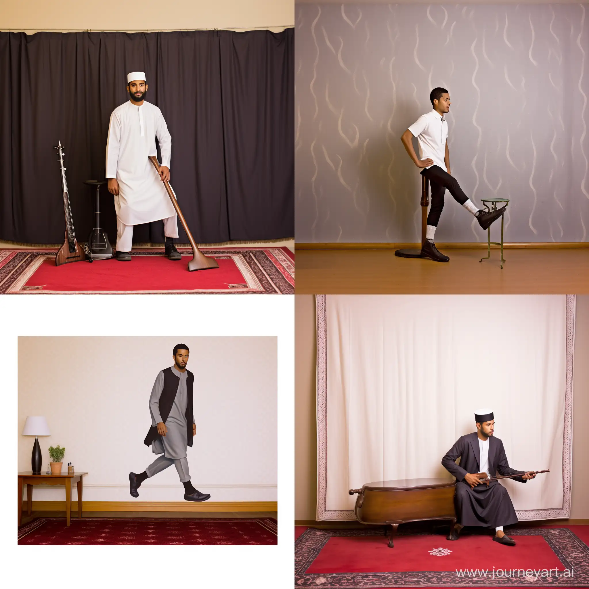 Young-Black-Saudi-Man-Playing-Oud-in-Stylish-White-Dress