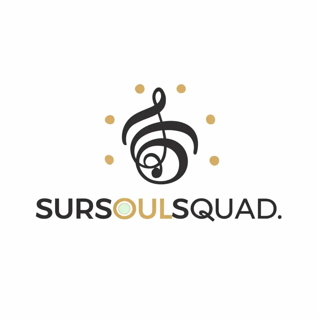 a logo design,with the text "SurSoulSquad", main symbol:bass clef and treble clef,complex,be used in Entertainment industry,clear background